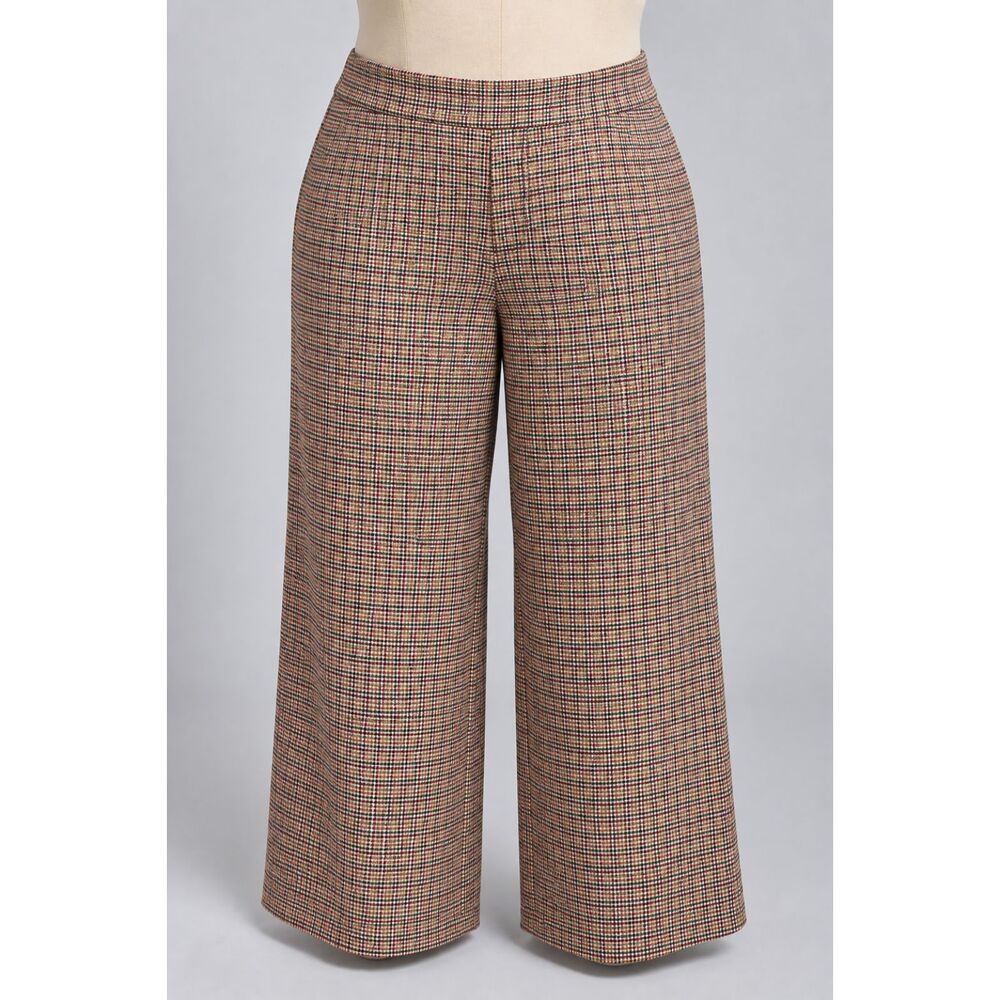 Lane Bryant Size 20S Houndstooth Plaid flat front wide leg pull on trousers